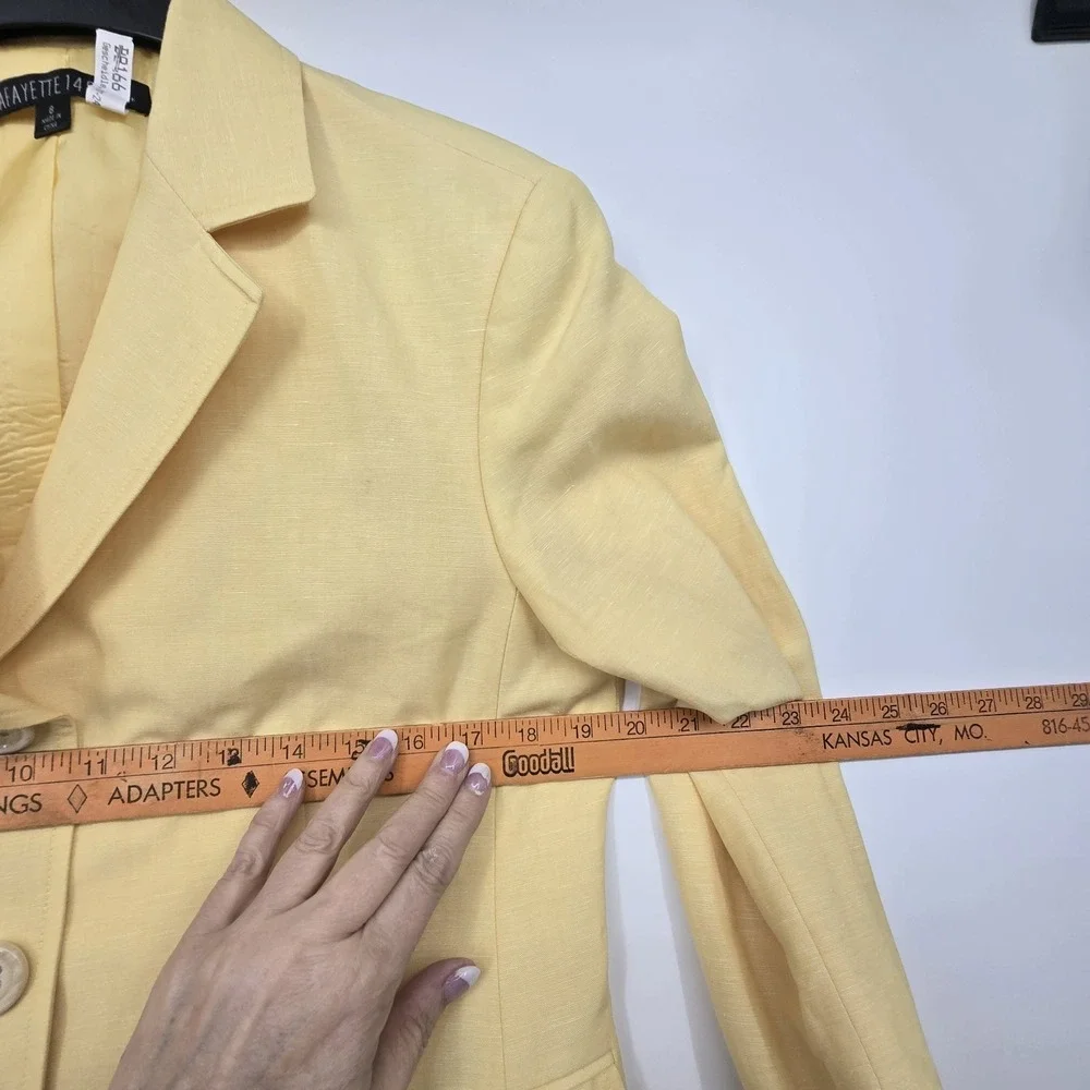 Lafayette 148 Linen Wool Blazer Womens Size 8 Yellow Classic Office Career Girly